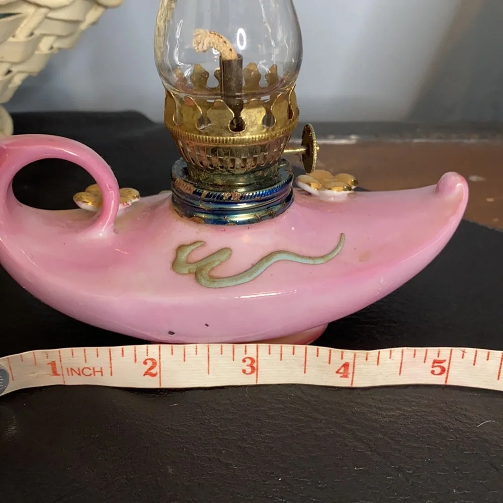 . Vintage Pink Ceramic Oil Lamp Lantern - Washington D.C. Souvenir